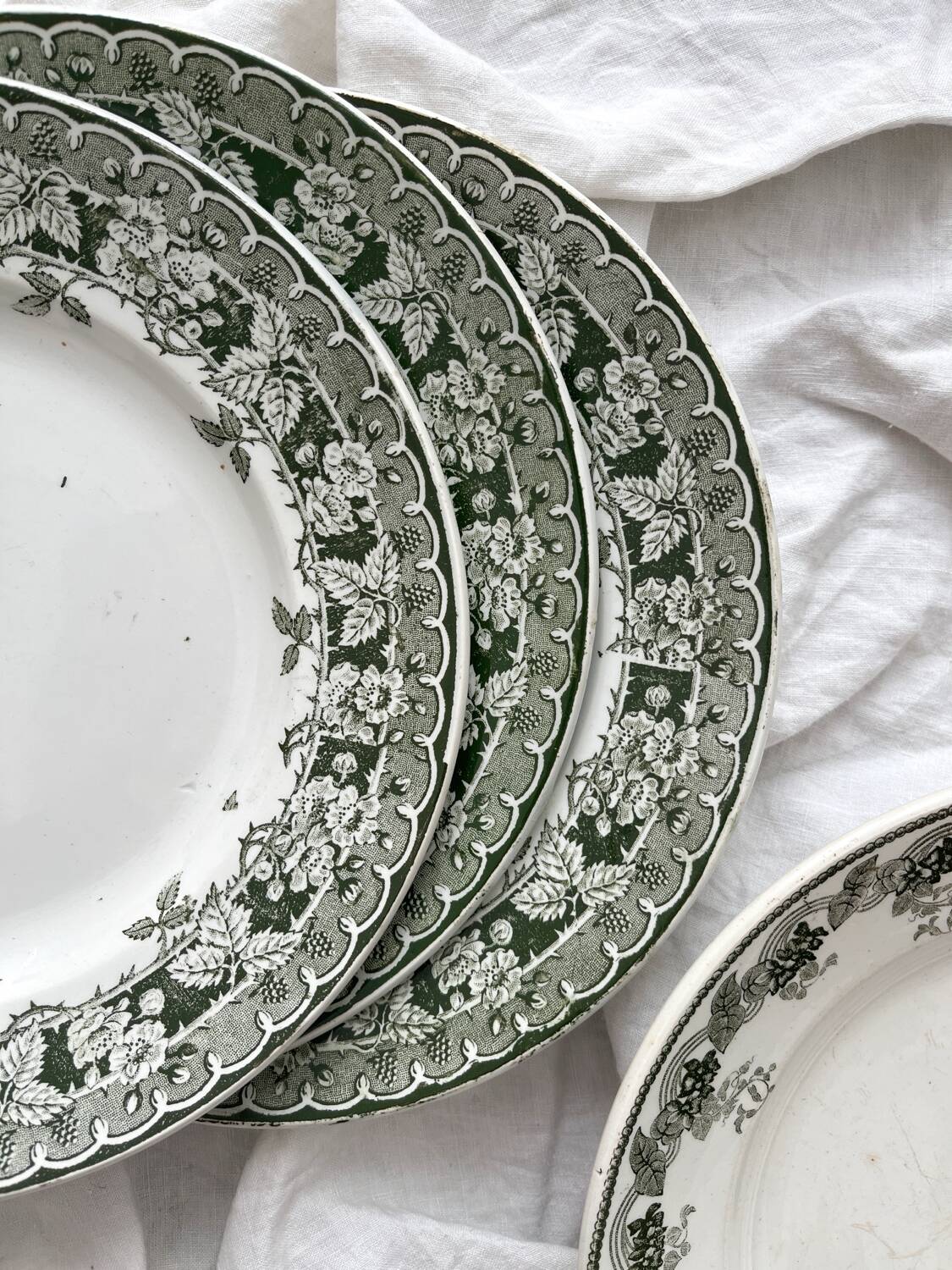 6 mismatched ironstone flat plates Murier Violetta