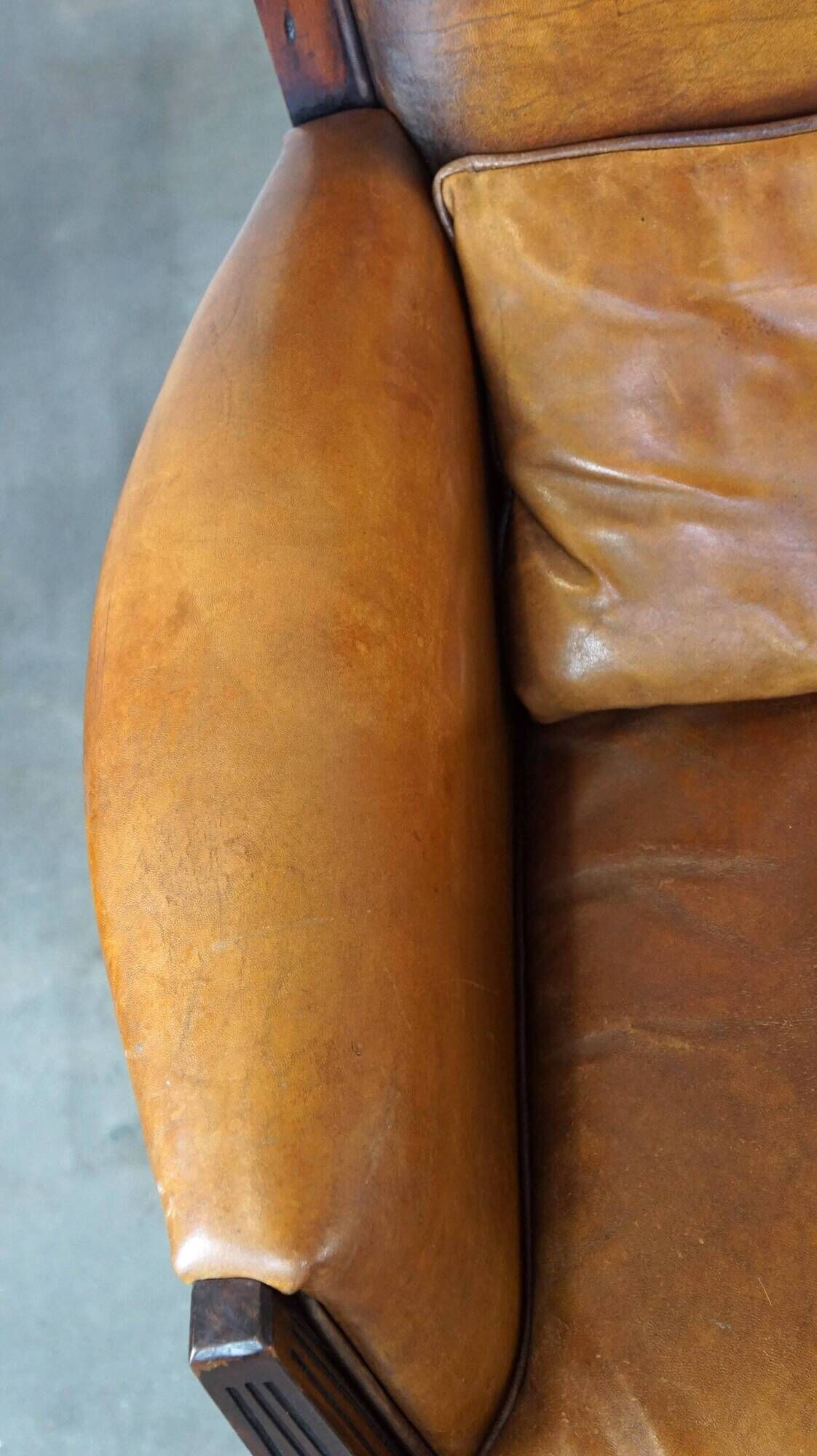 Vintage Art Deco Sheepskin High Back Armchair Set with Wood Finish