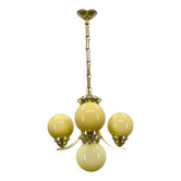 Art Deco Brass and Opaline Glass Chandelier, 1930s