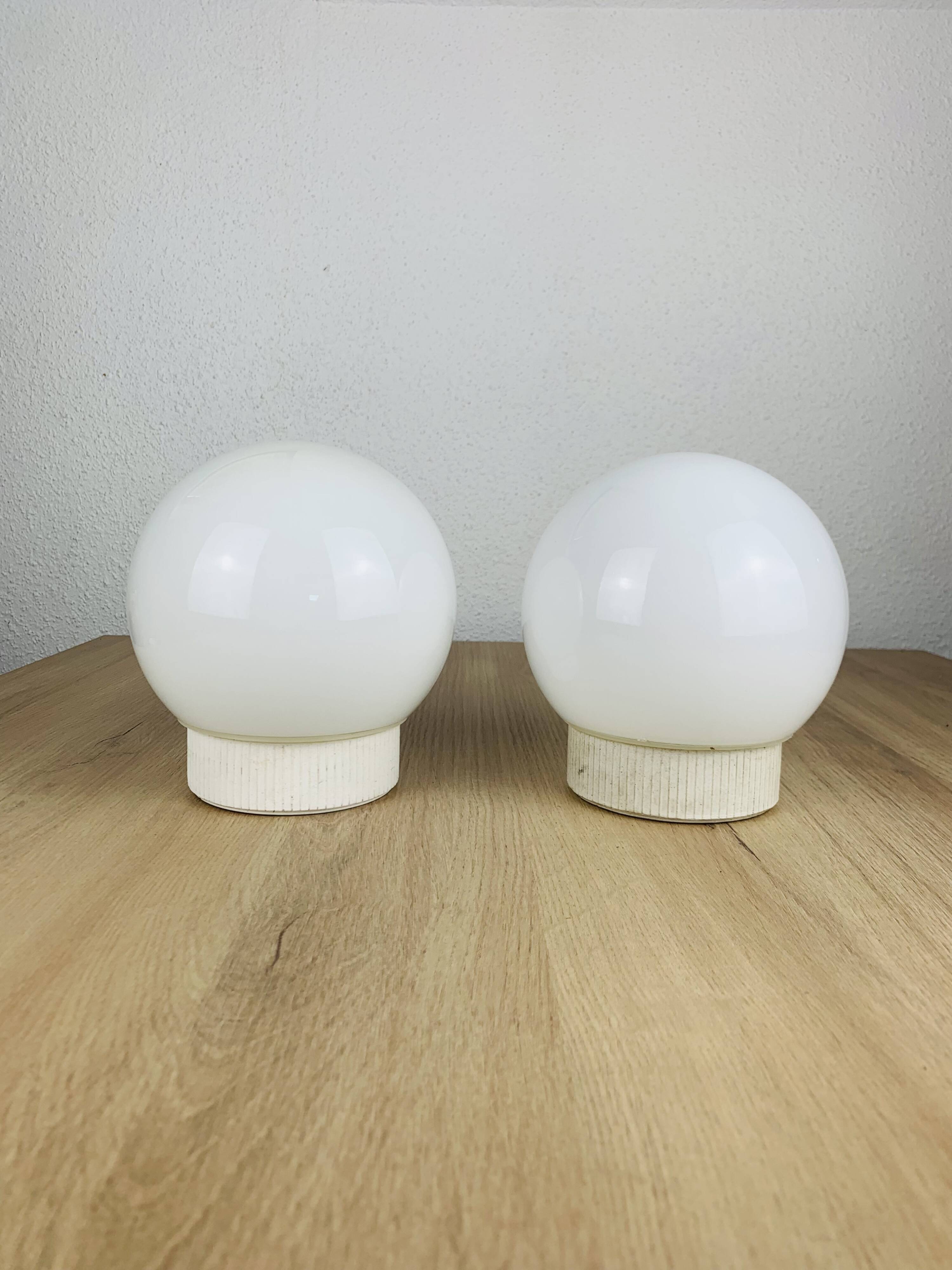 Pair of vintage opaline globe wall lights, ceiling lights