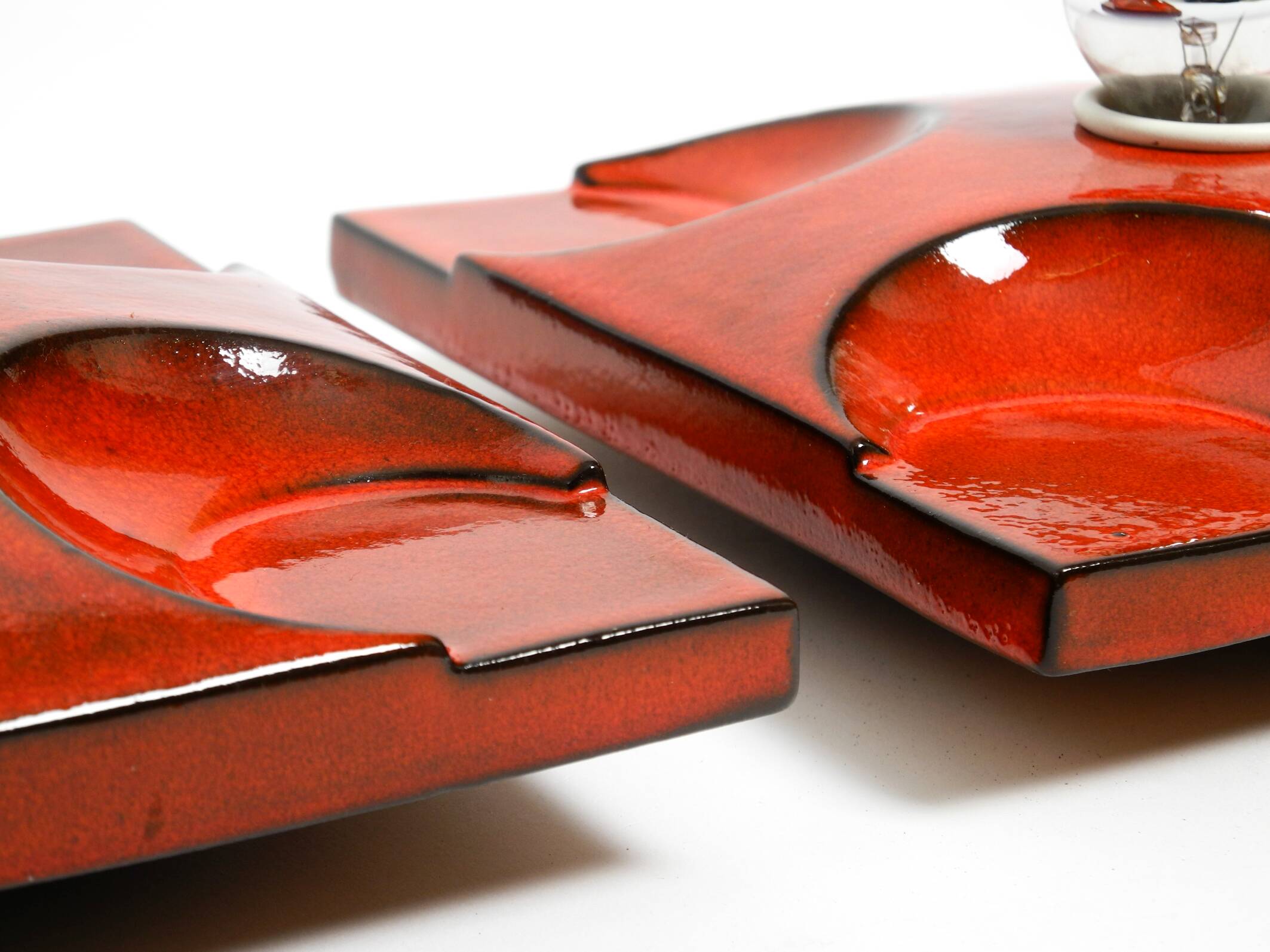 Three beautiful original 1970s Space Age red ceramic wall lamps