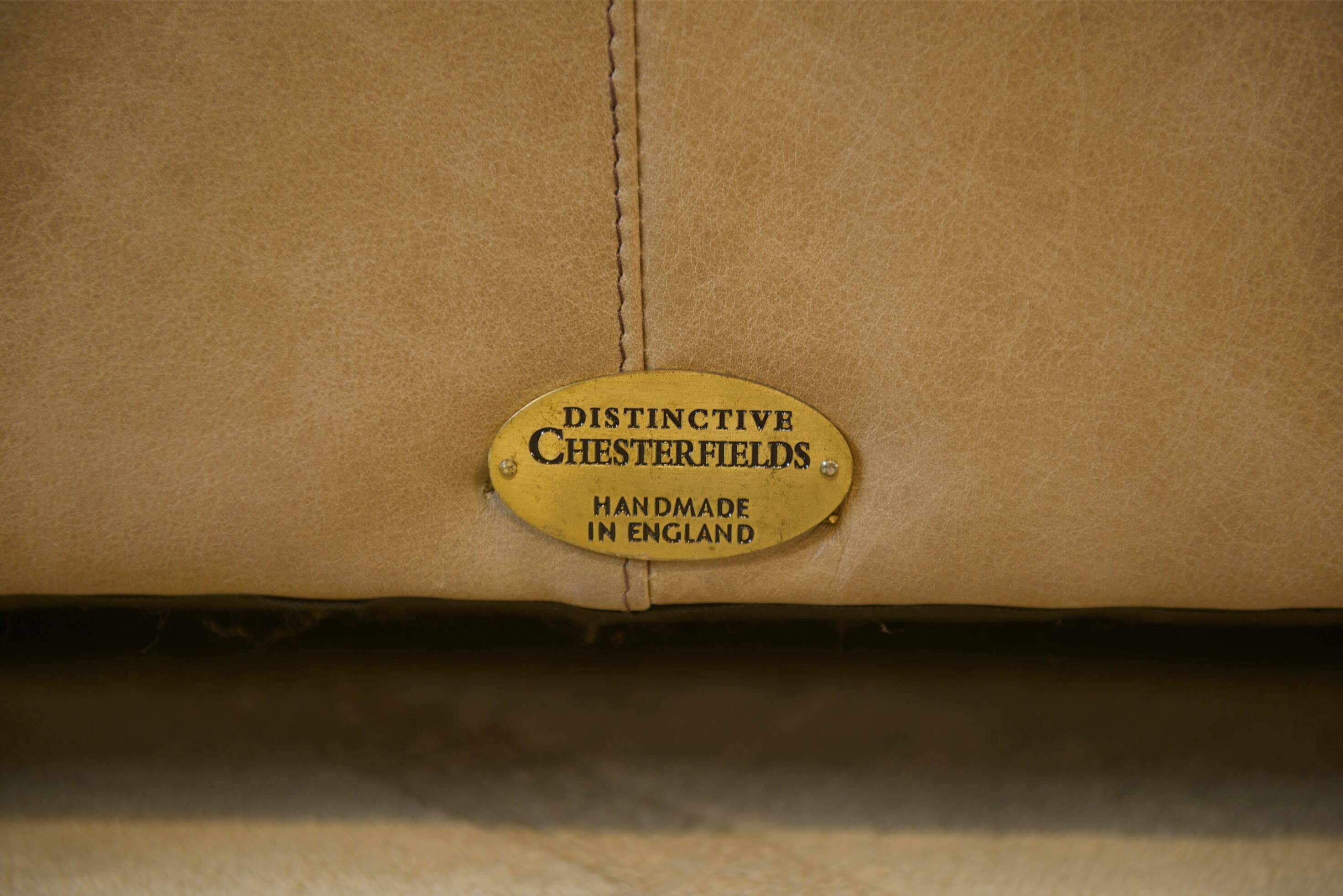 Beige leather Chesterfield sofa handmade in England.