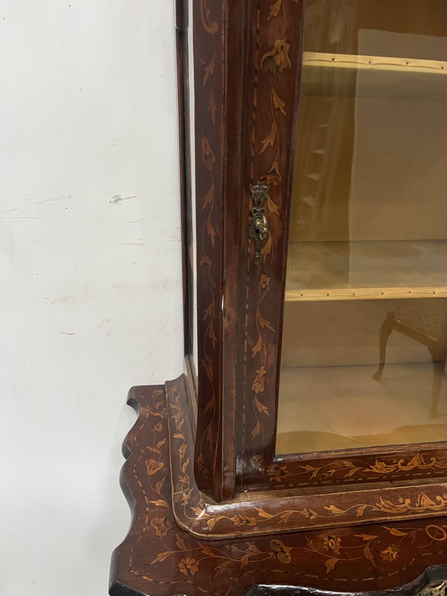 Dutch display cabinet in two parts made of marquetry wood.