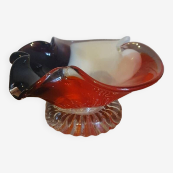 Empty pocket ashtray with tricolor flower in vintage Murano style glass