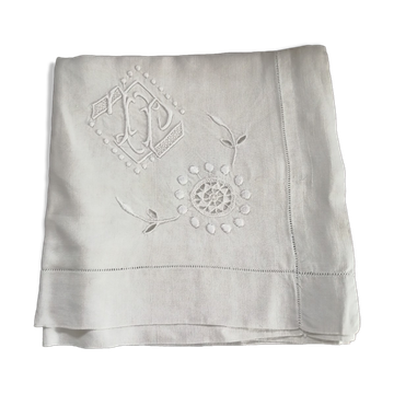 Linen tablecloth embroidered and monogrammed
