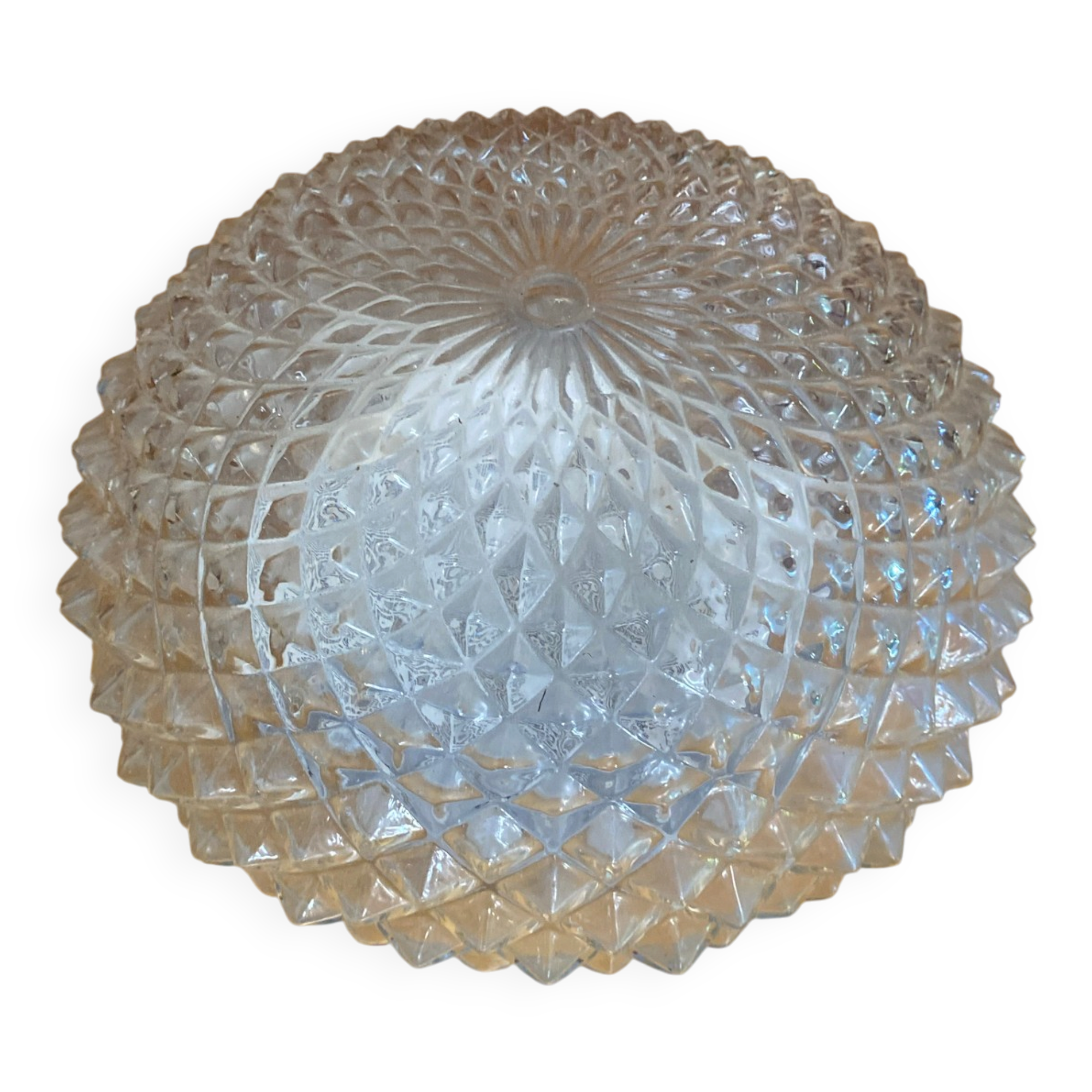 Vintage White Metal Support + Moulded Glass Ceiling Light Fixture