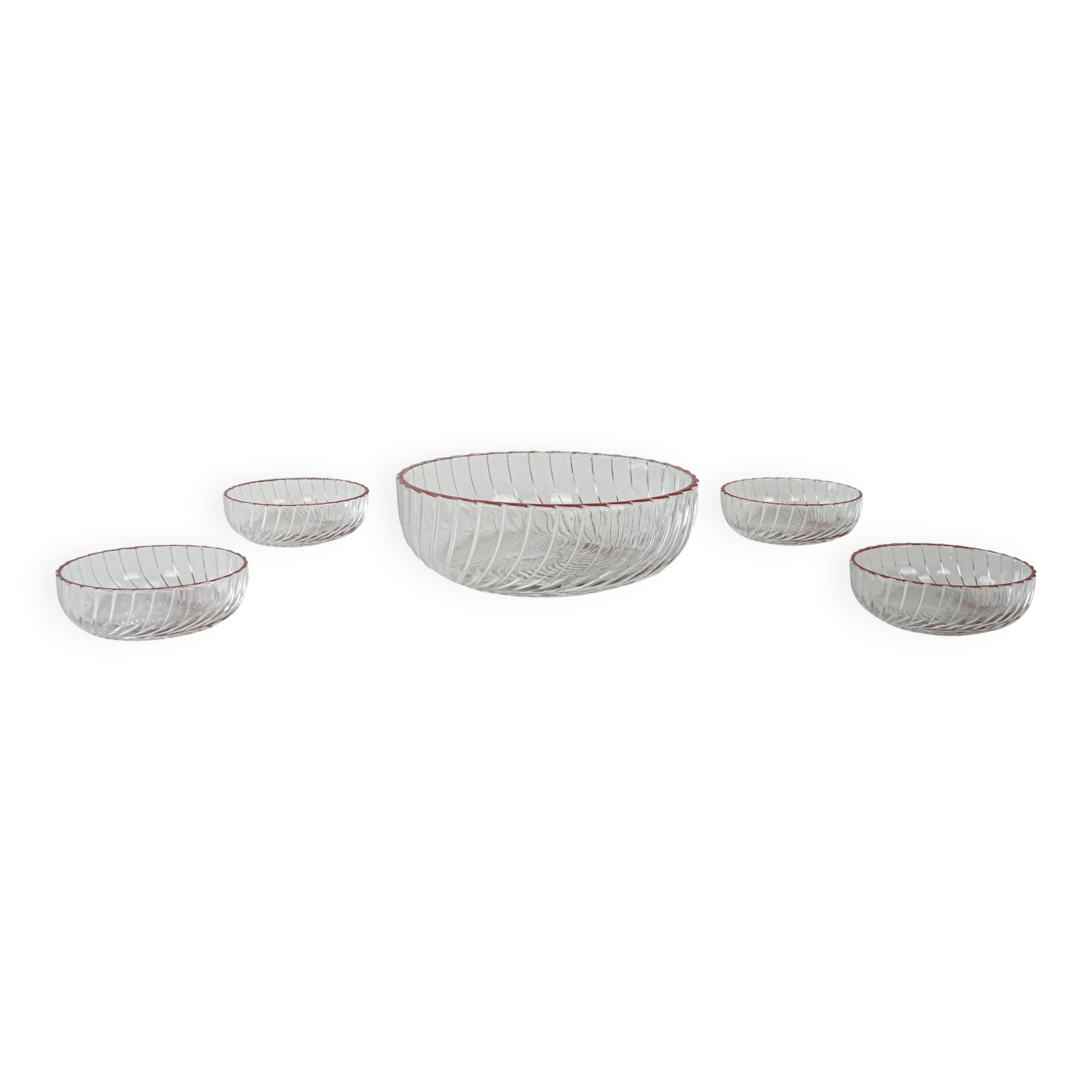 Set of glass salad bowls, Italian design, 1970s, production: Italy