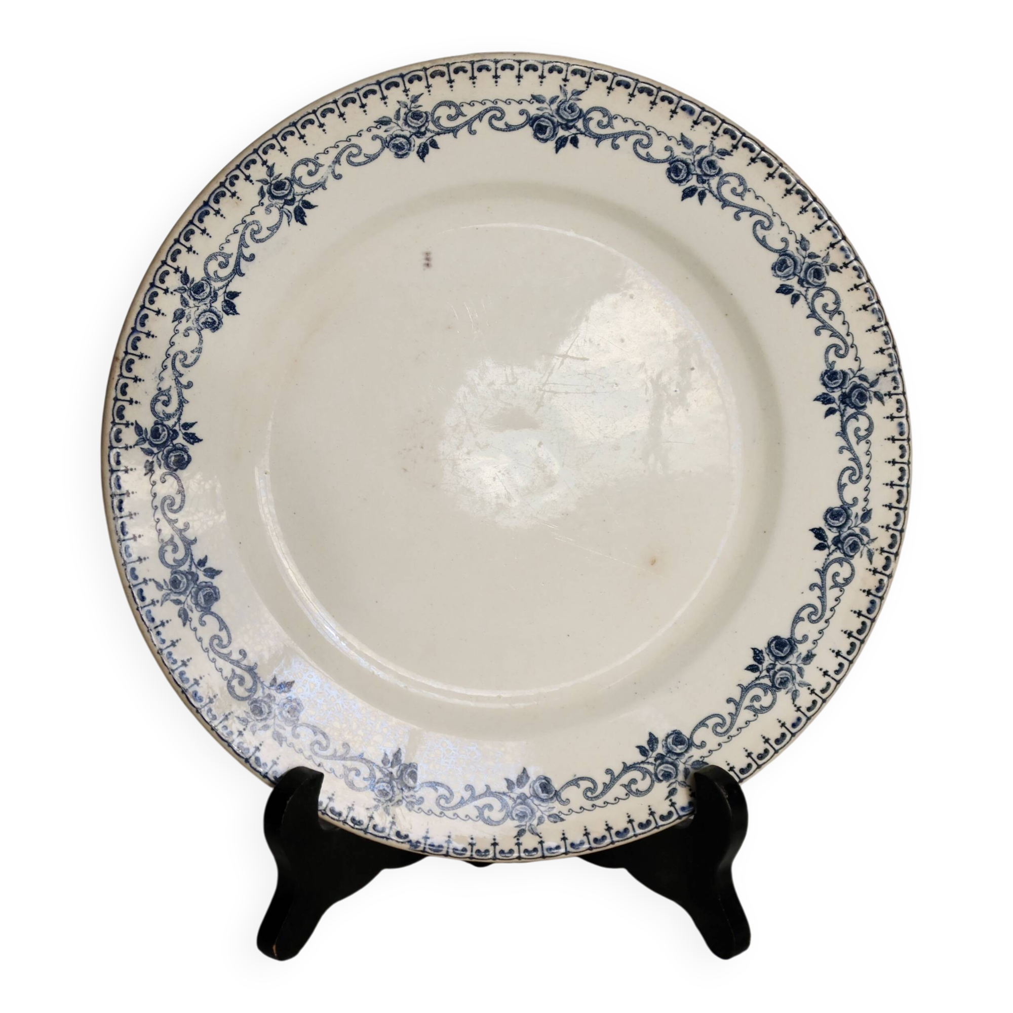 Antique flat plate, ironstone, Boulenger, Choisy-le-Roi "Parmentier"
