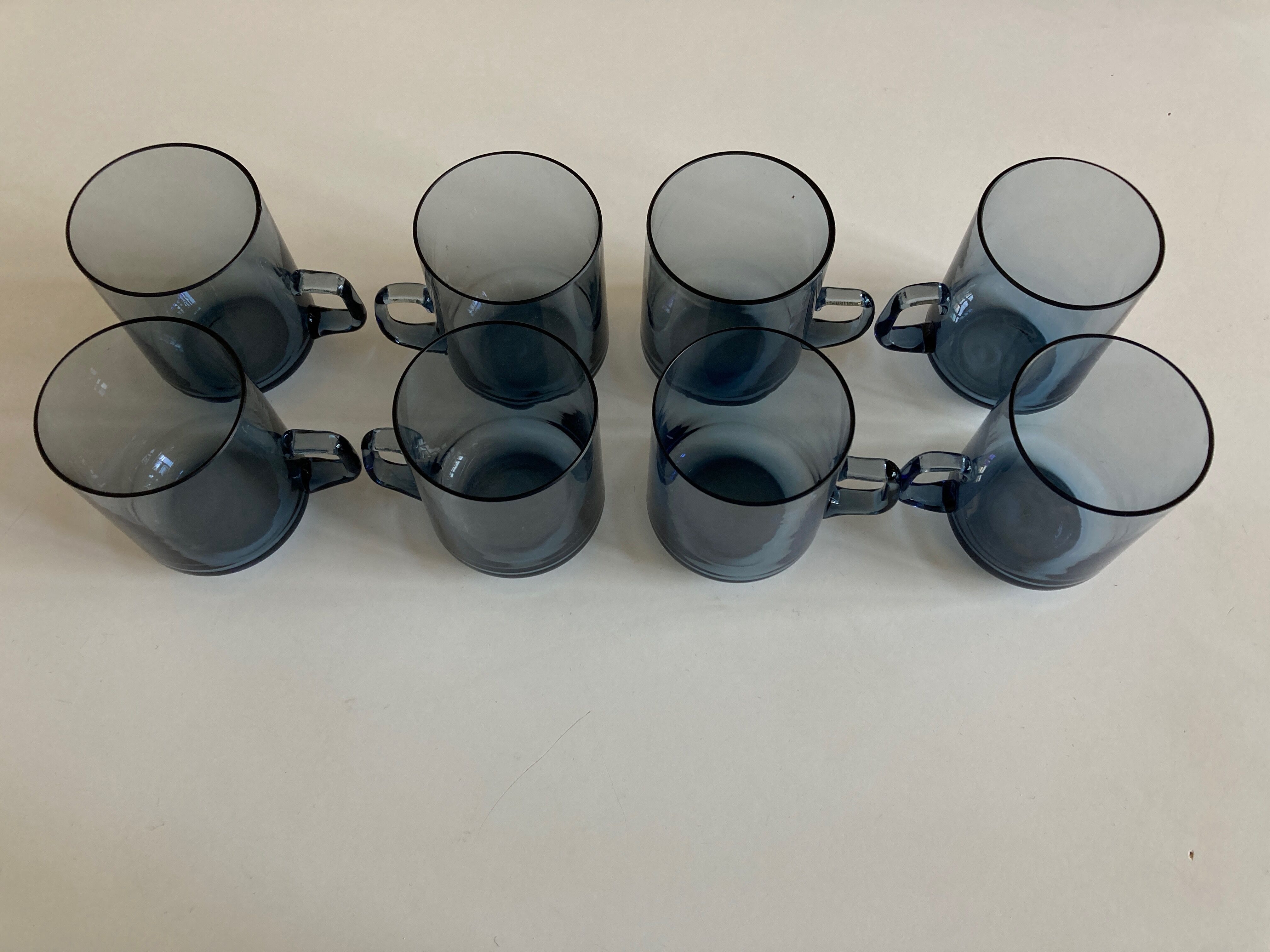 Set of 8 glasses Scandinavian cups Denby-Milnor mid century modern ice blue