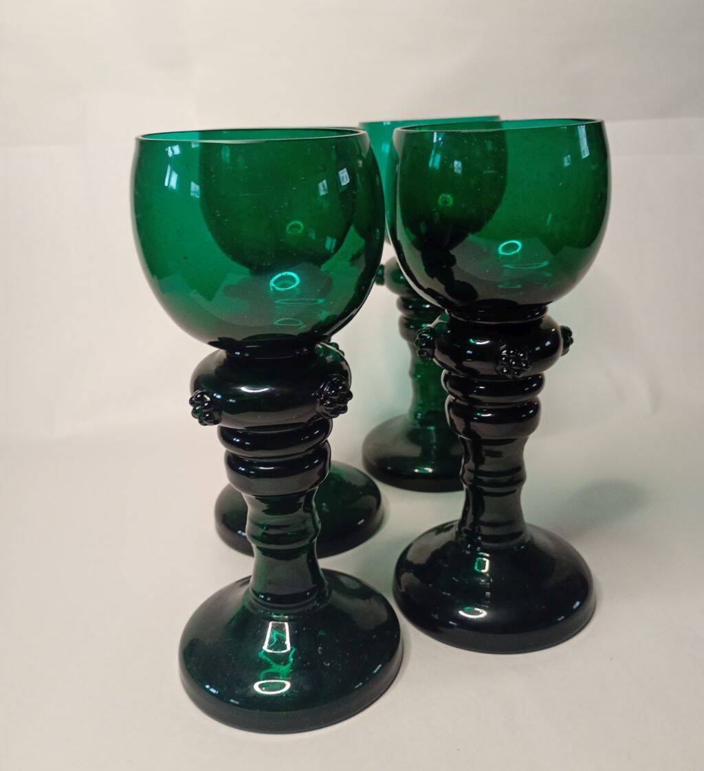Antique Green Glass Tall Roemer Set of 4
