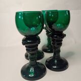 Antique Green Glass Tall Roemer Set of 4