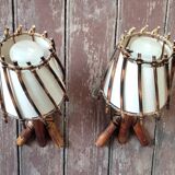 Pair of vintage rattan and bamboo wall lights