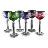 Set of 6 coloured liqueur glasses in crystal