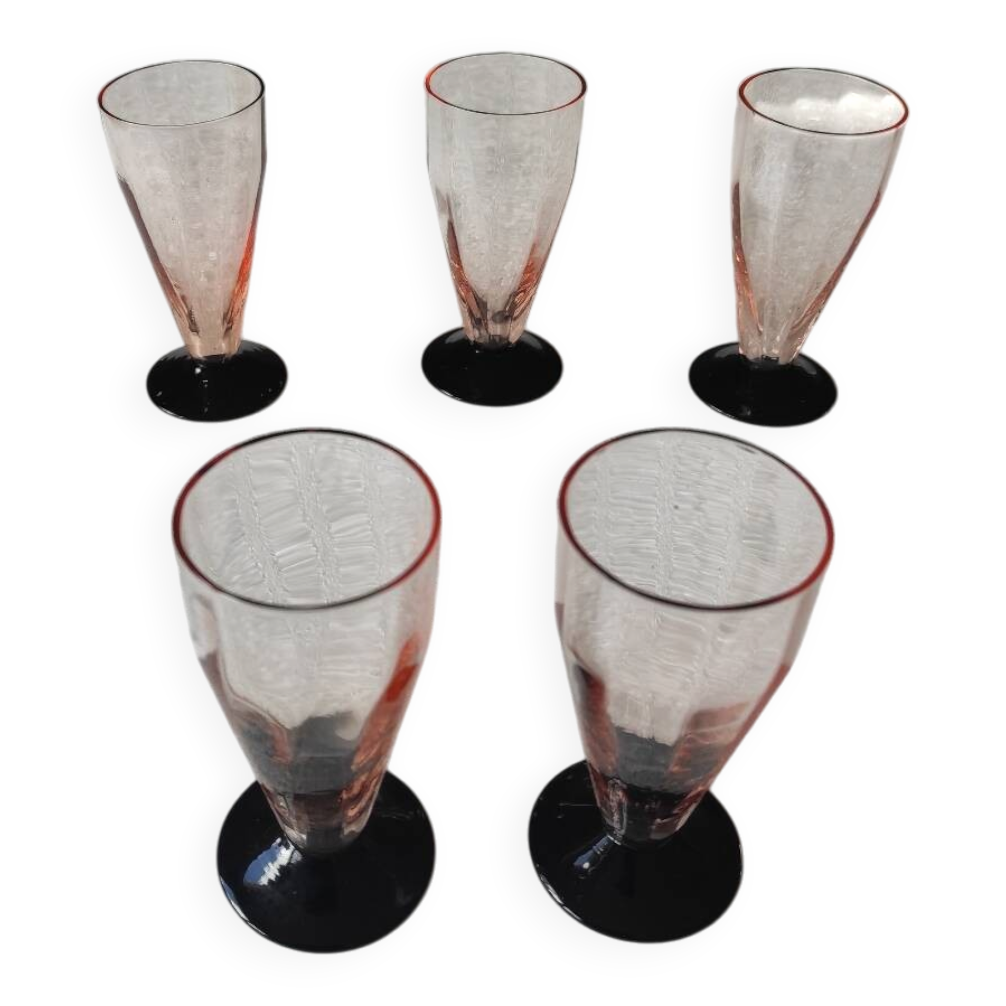 Set of 5 Art Deco flutes/liqueur glasses