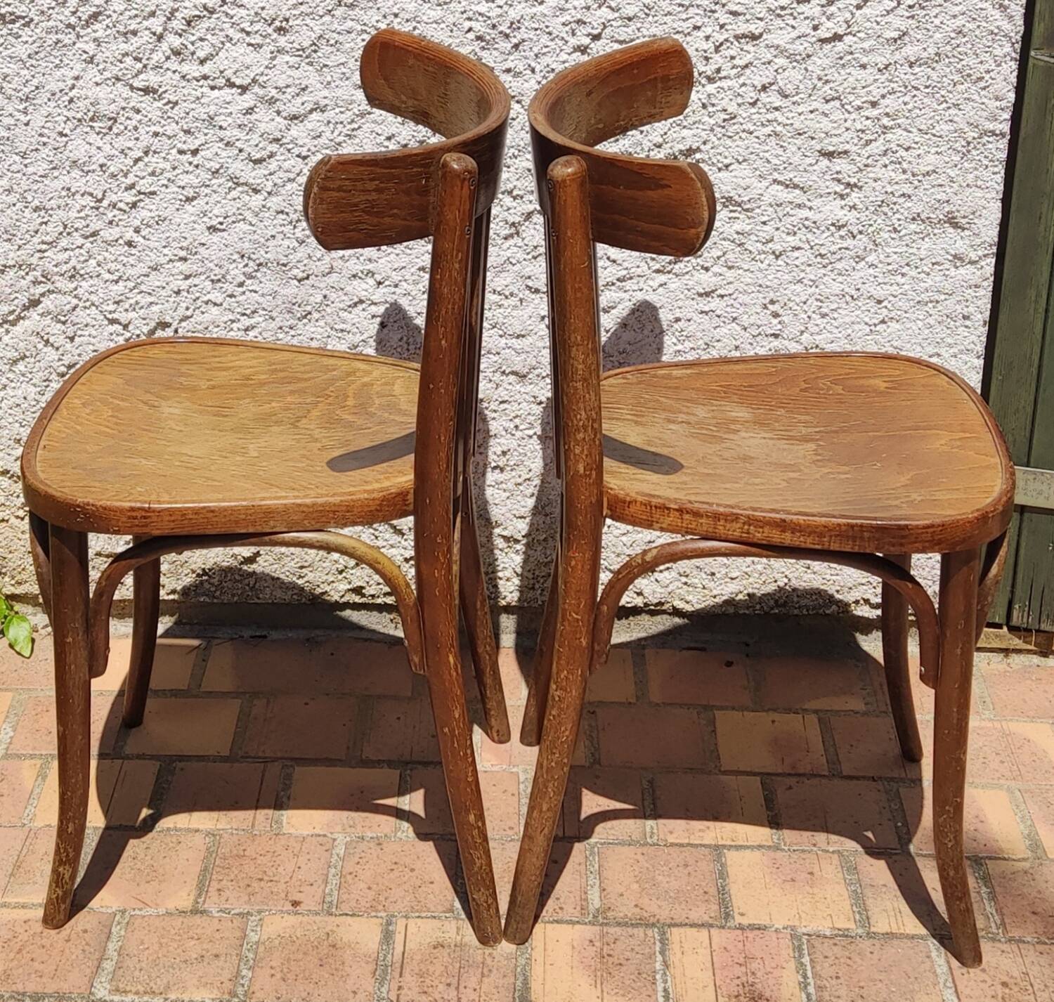 Set of 2 vintage wooden bistro chairs