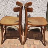 Set of 2 vintage wooden bistro chairs