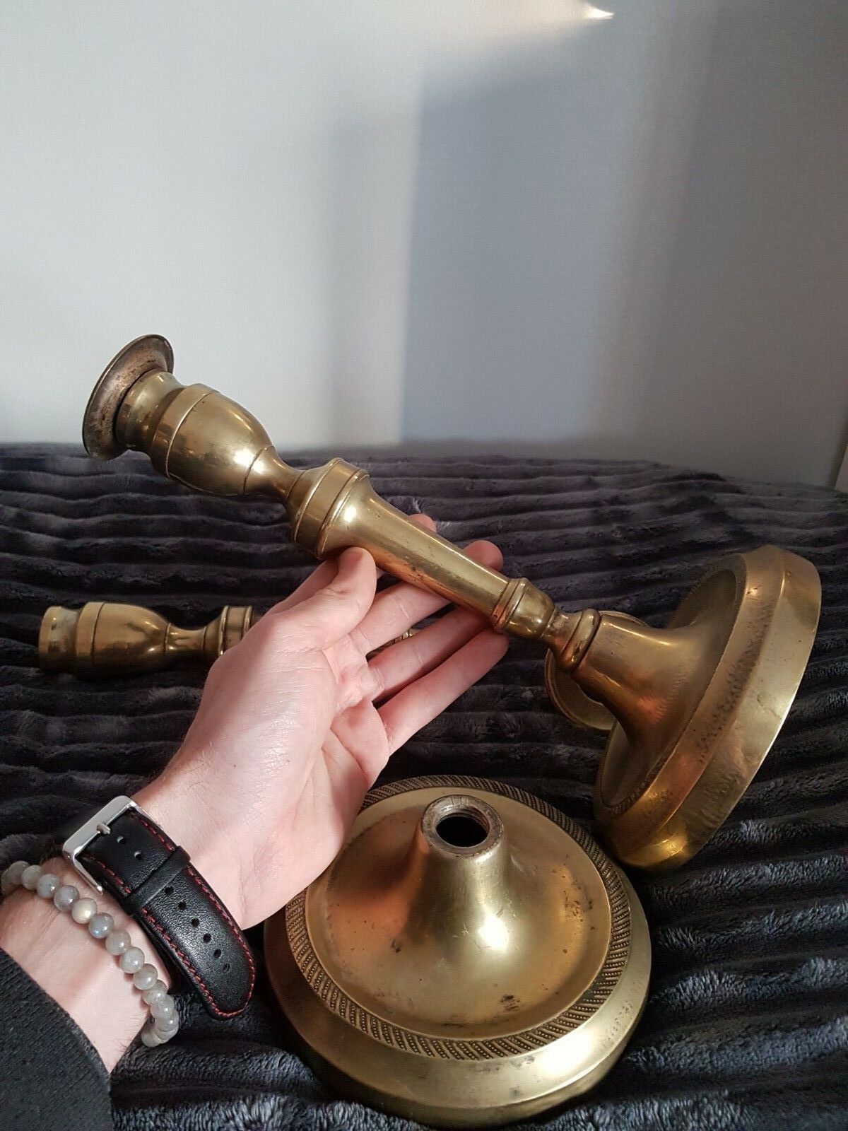 Pair of bronze church candlesticks