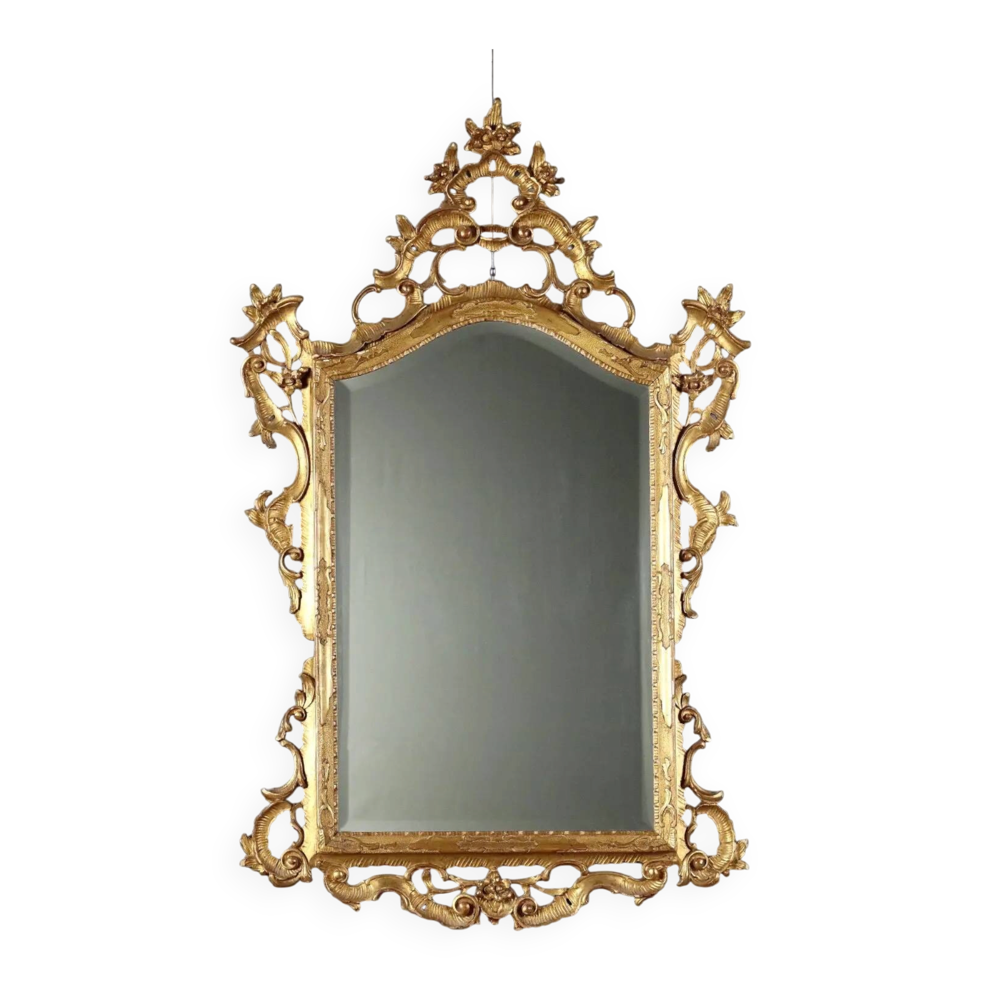 Antique baroque mirror in carved and gilded wood, Italy, 20th century