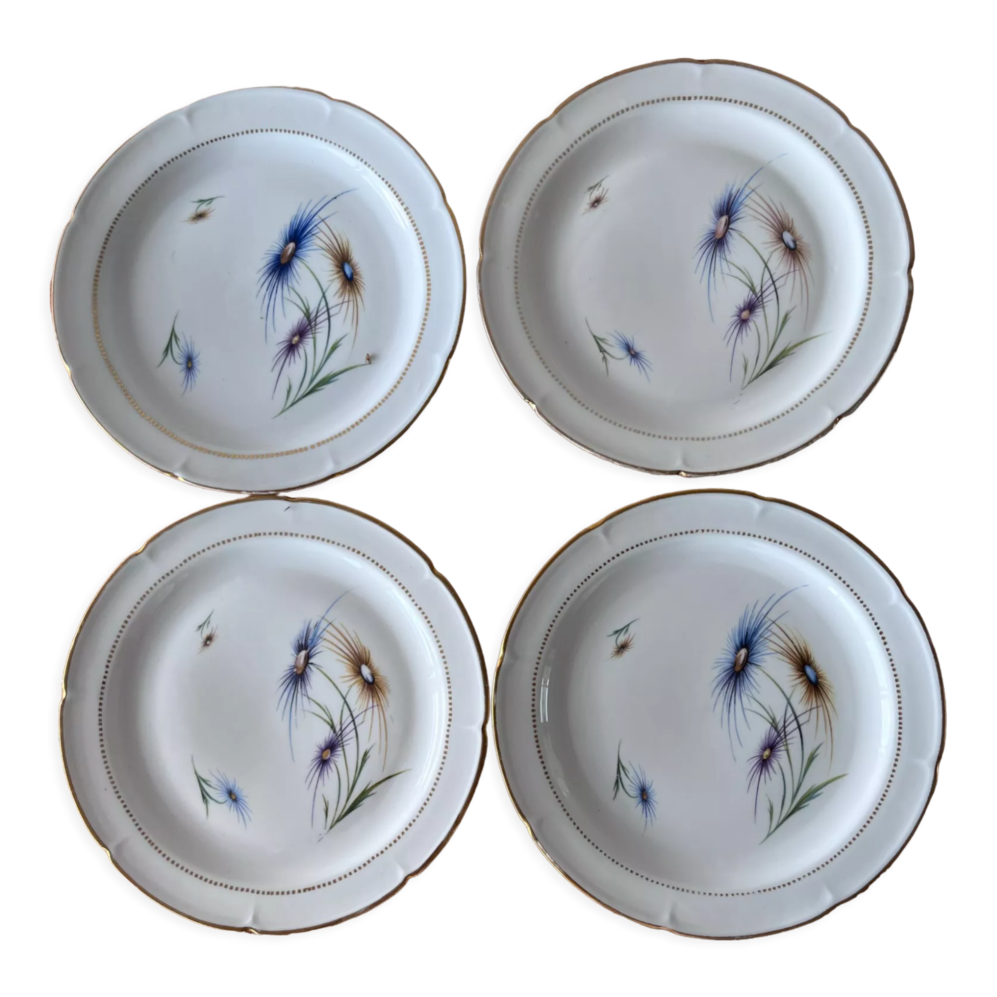4 flat antique plates in Limoges porcelain