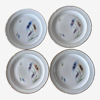 4 assiettes plates anciennes en porcelaine de Limoges