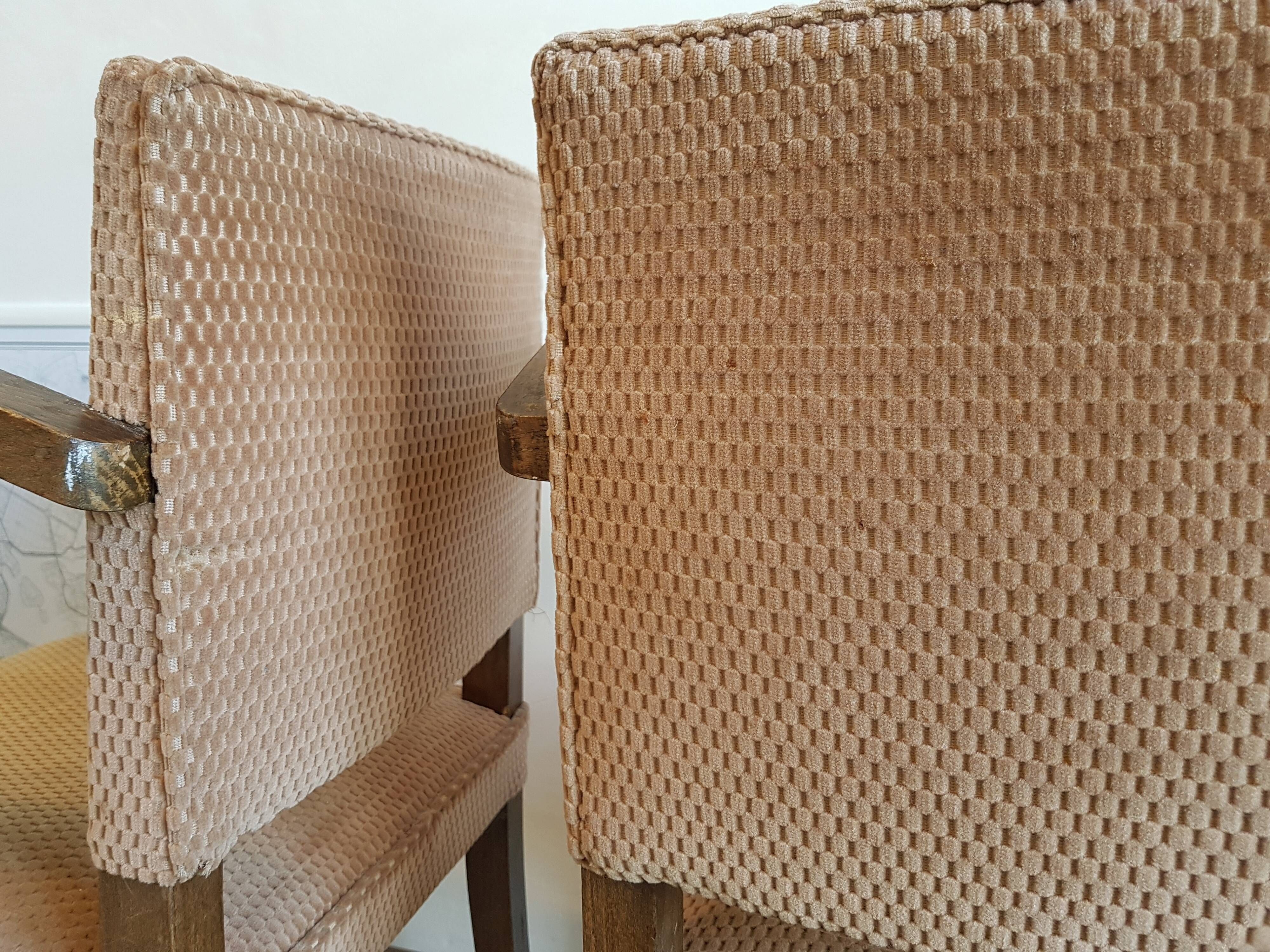 Pair of vintage bridge armchairs-circa 1960-wood and velvet