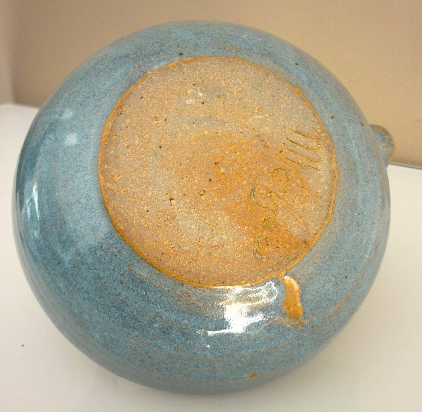 Teapot, enameled ceramic art, signed Michel Vergnes, Kerbénoën pottery