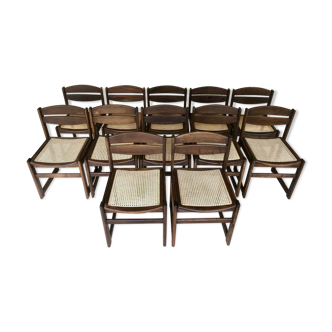 Dining chairs "sled" in walnut and cane