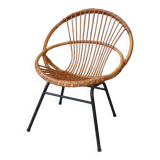 Rattan armchair with metal base from the 1950s
