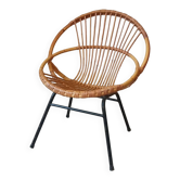 Fauteuil en rotin pied metal années 50