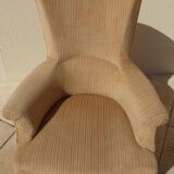 Old bergère upholstered in beige velvet – Firm back and seat