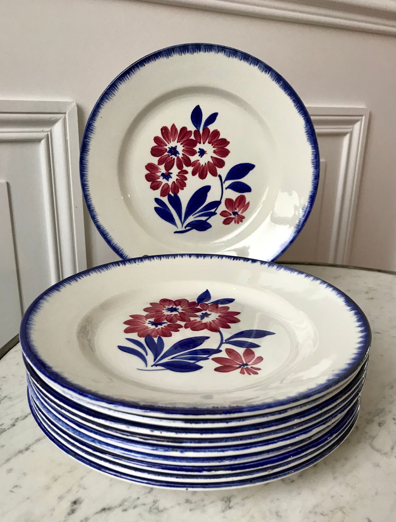 Set of 6 dessert plates gien model "cancale" 40s