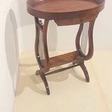 Vintage French Side Table with Lyre-Shaped Legs and Oval Tray Top