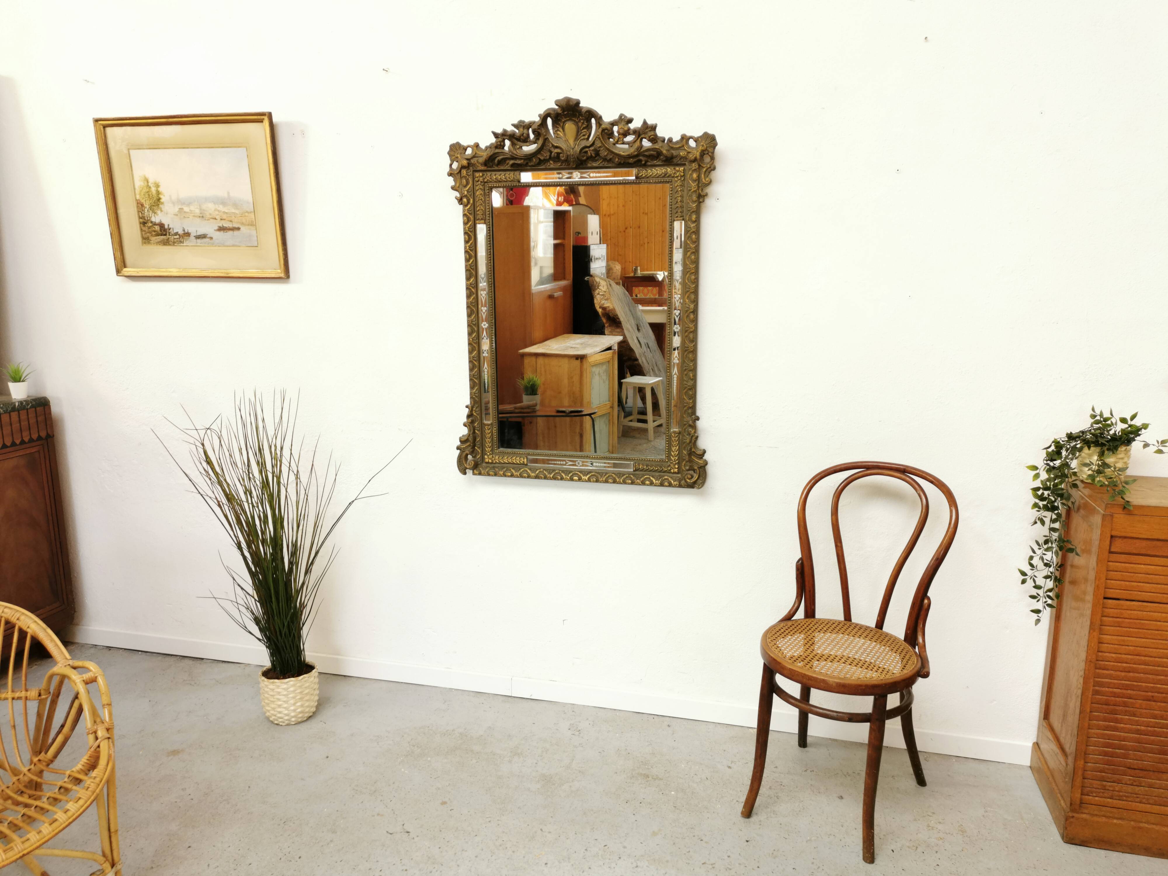 Ancient mirror 116 x 82 Napoleon III wood and gilded stucco