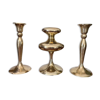 Three vintage brass candle holders