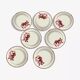 Set of 7 flat ceramic plates Badonviller Red floral decoration