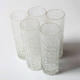 Set of 5 Vintage Bark Patterned Tumblers / Mid-Century Pressed Glass /Italy