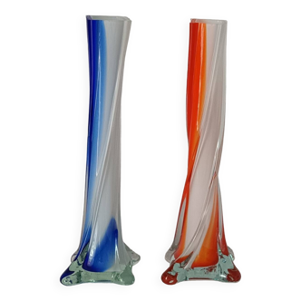Pair of colored glass soliflores, 1960s