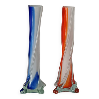 Paire de soliflores en verre coloré, années 1960