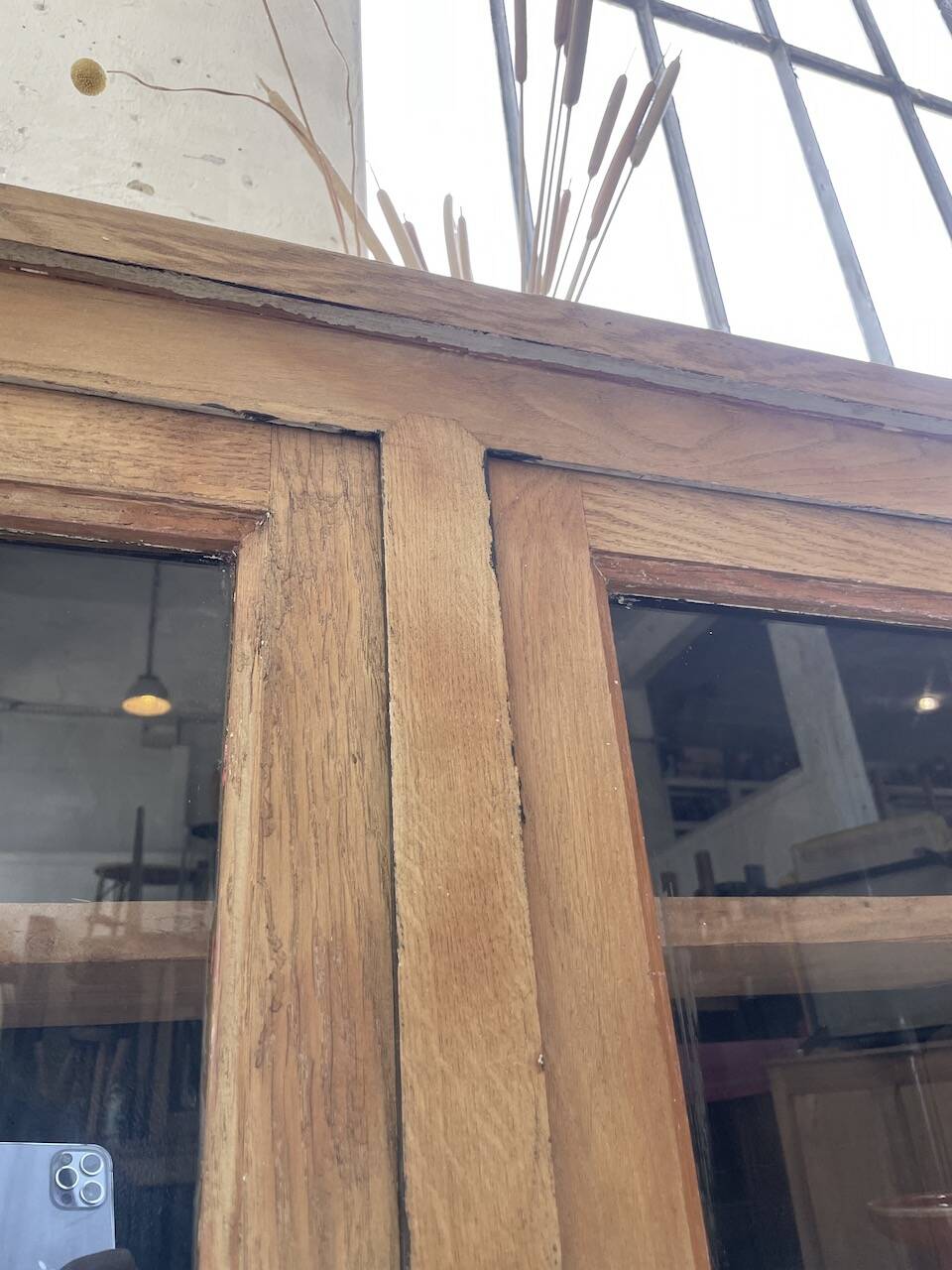 Oak sideboard with glass doors