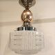 Art deco chandelier white clichy glass chrome and copper
