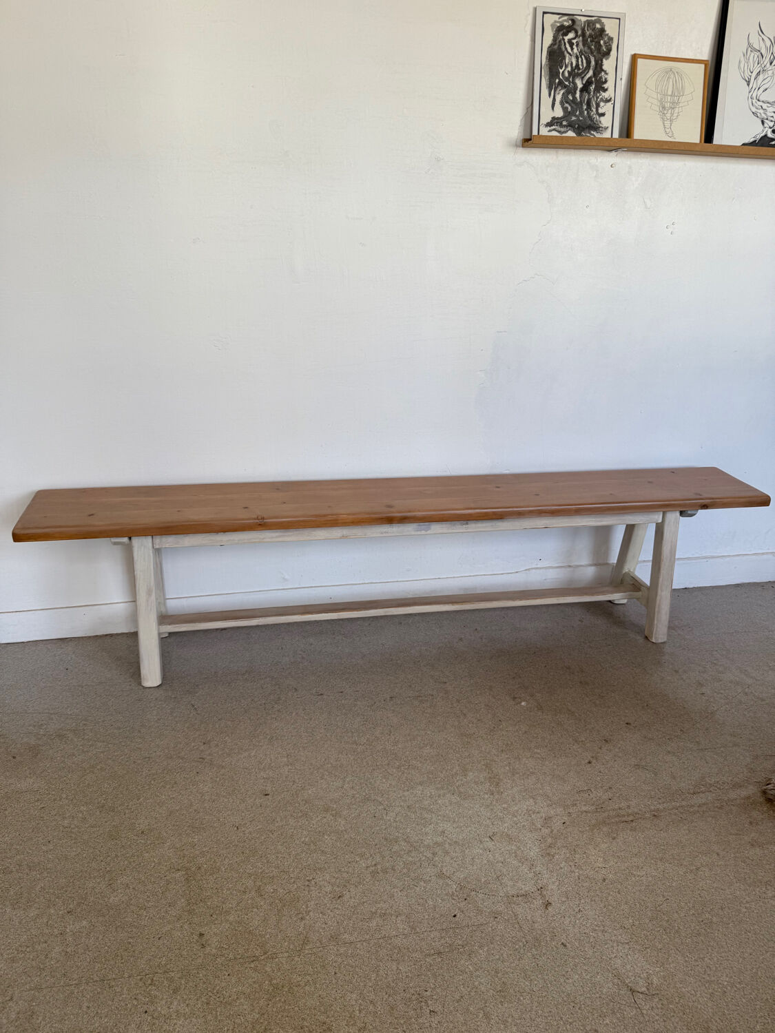 Vintage solid wood farmhouse bench