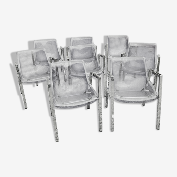 Set de 8 fauteuils des années 70 chromés  et plexi fumé