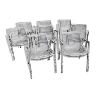Set de 8 fauteuils des années 70 chromés  et plexi fumé