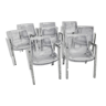 Set of 8 70s chrome chairs and smoked plexi