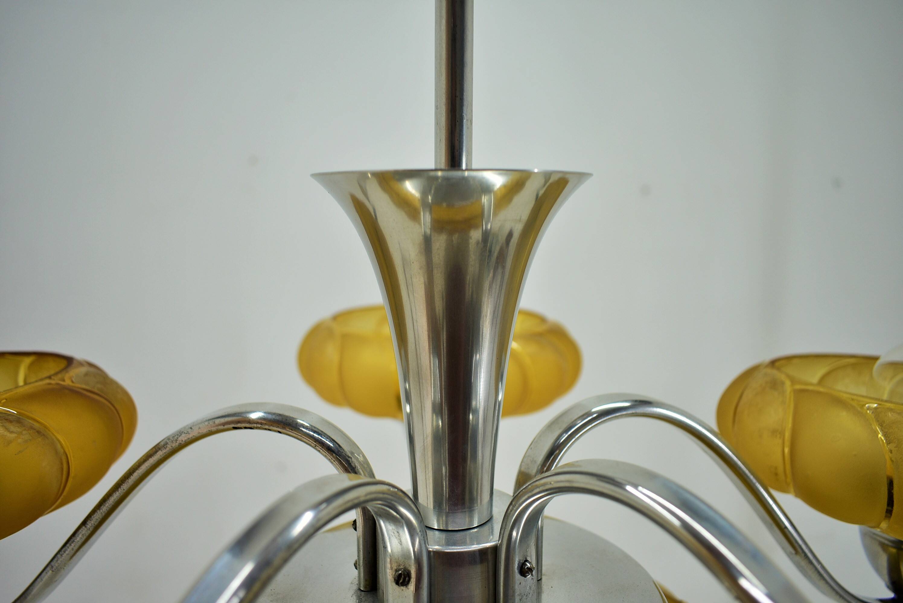 Art deco chrome and glass chandelier, 1930s