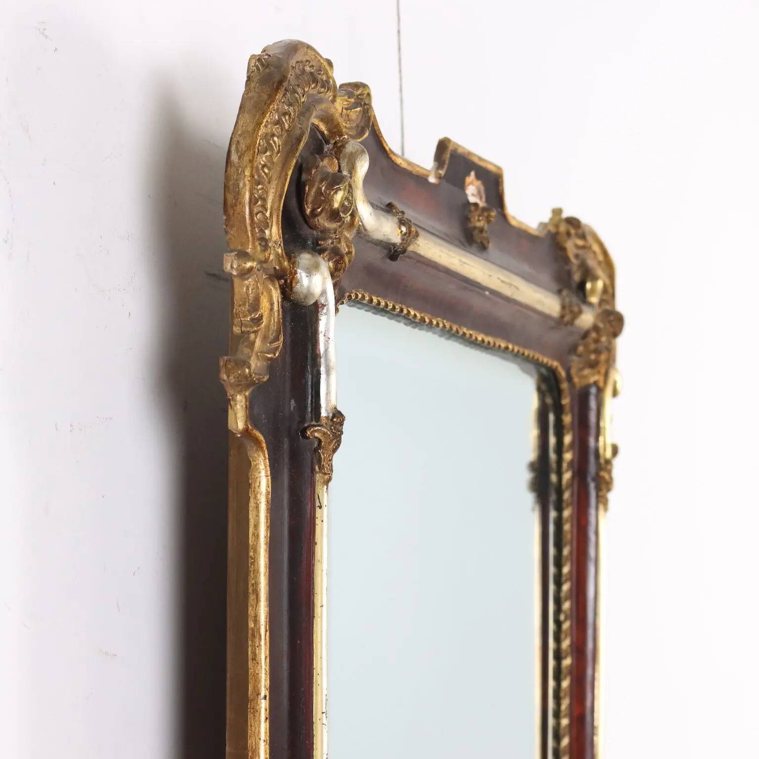 Antique lacquered and gilded wooden mirror, France, 19th century