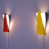 Ensemble de 2 appliques rouge et jaune années 60