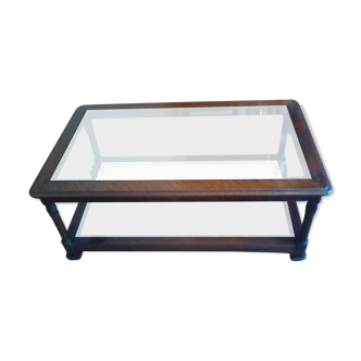Table basse en merisier massif et verre épais