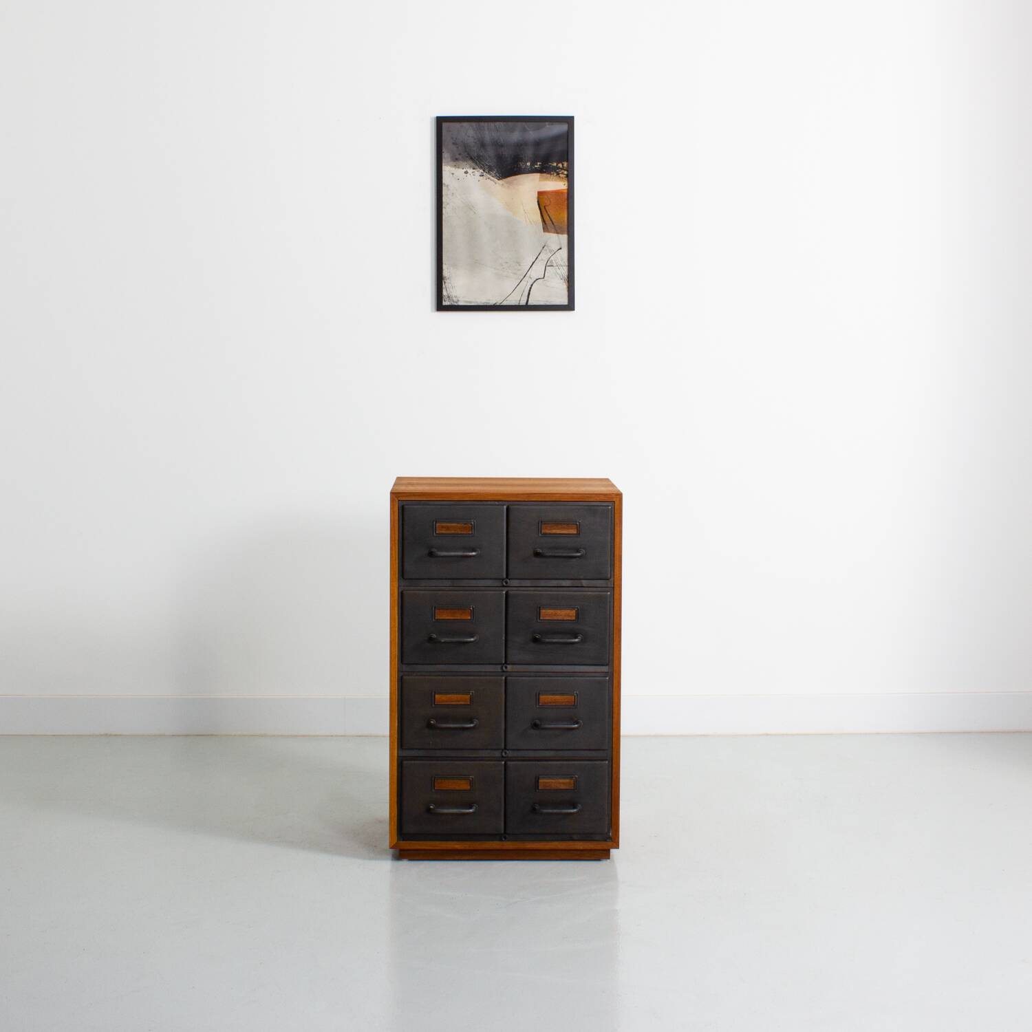 Fully restored industrial furniture with a teak cabinet