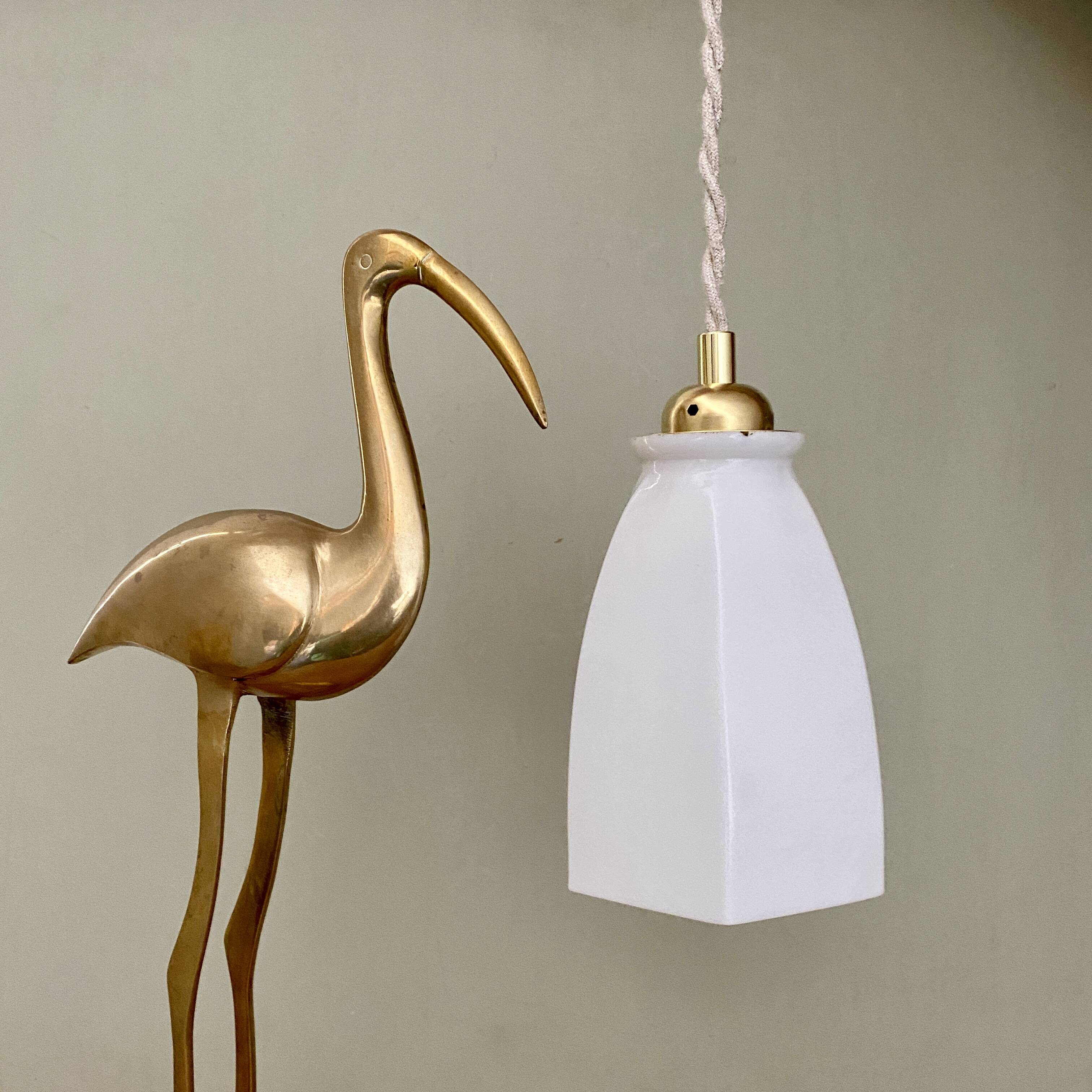 Vintage tulip pendant light in white opaline